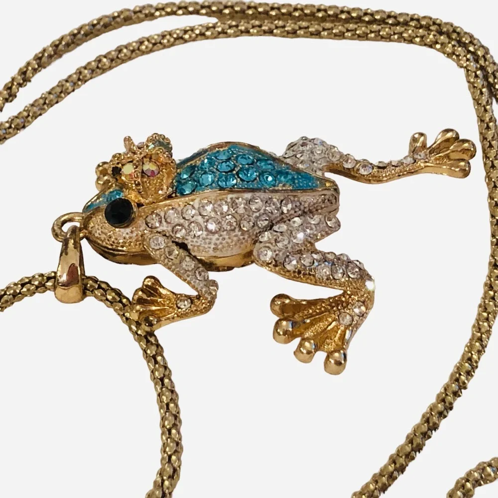 Frog Prince Rhinestone Encrusted Necklace - Picture 10 of 14